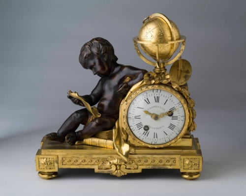 A Rare Louis XVI Gilt and Patinated Bronze Mantle Clock signed Ferdinand Berthoud